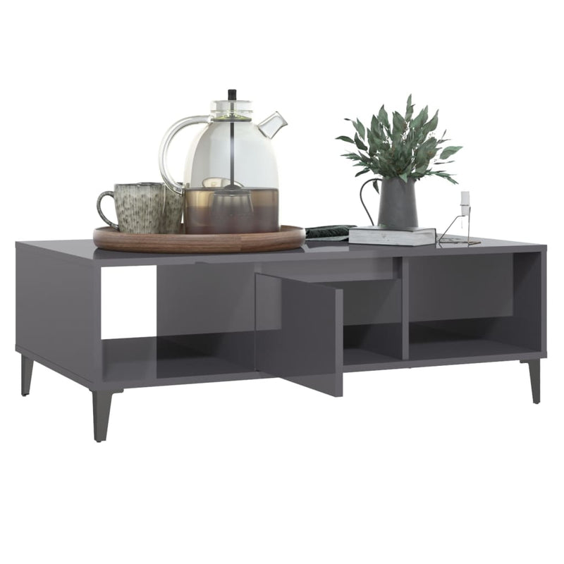 Coffee Table High Gloss Gray 40.7"x23.6"x11.8" Chipboard