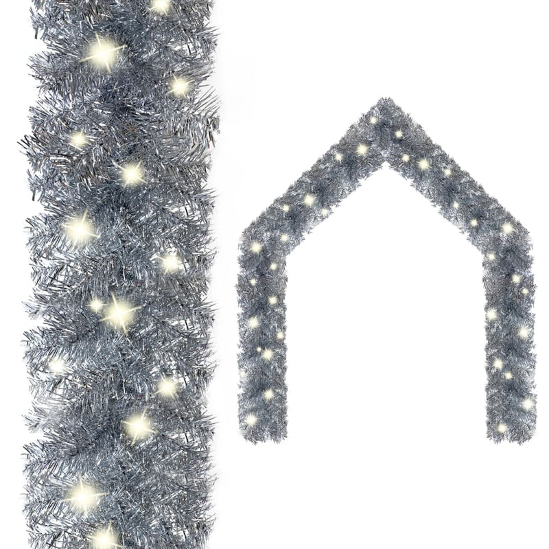Christmas Garland with LED Lights 787.4" Silver