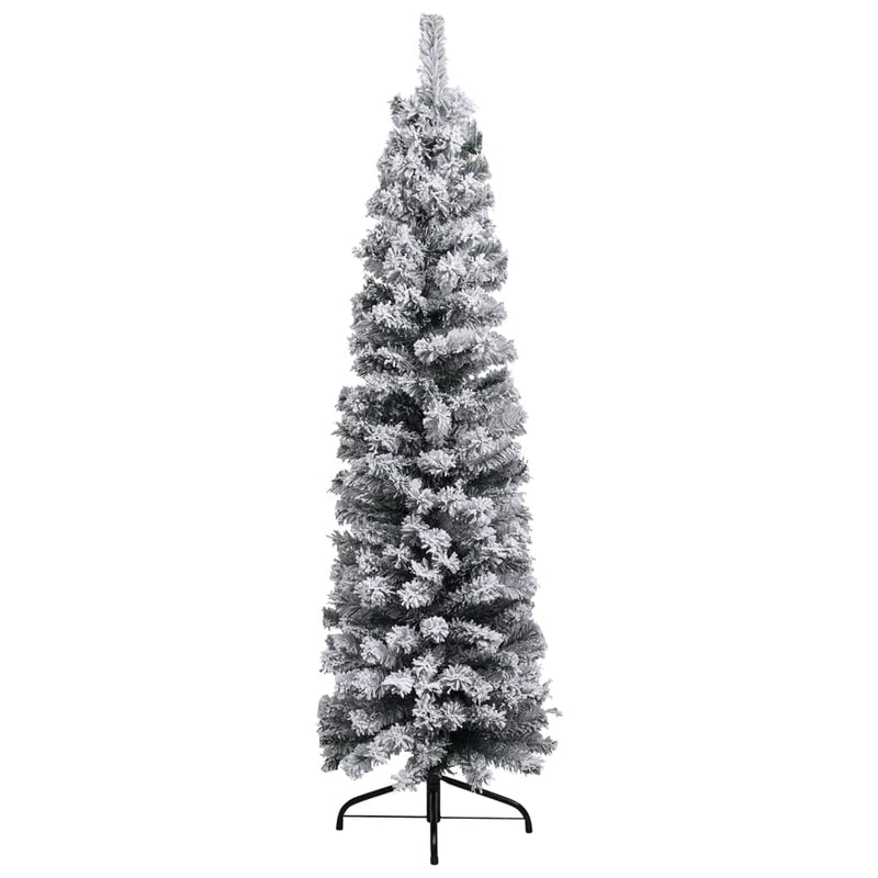 Slim Artificial Christmas Tree with Flocked Snow Green 47.2" PVC