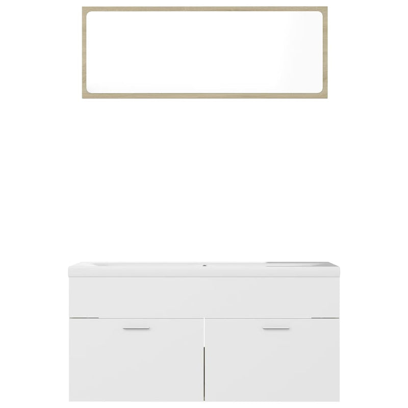 Bathroom Furniture Set White and Sonoma Oak Chipboard