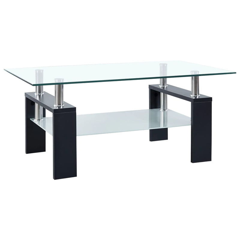 Coffee Table Black and Transparent 37.4"x21.7"x15.7" Tempered Glass