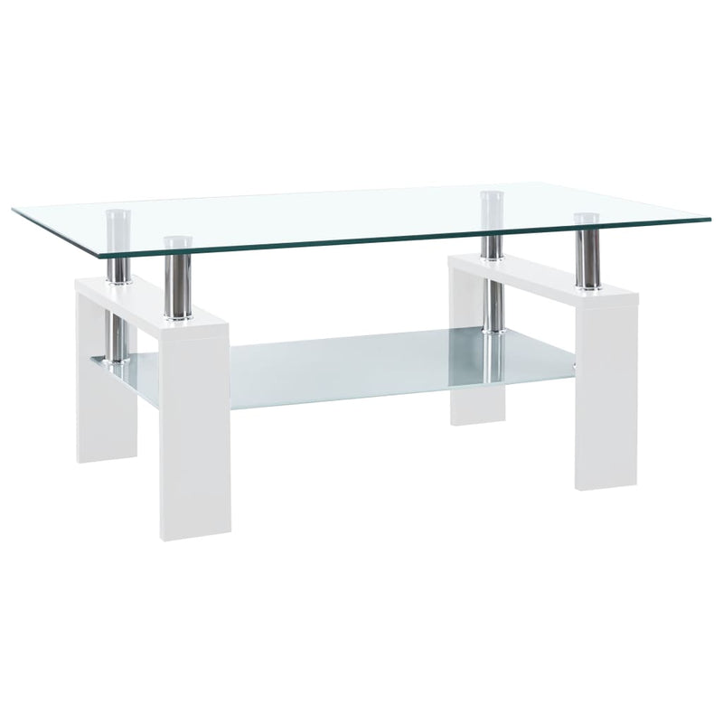 Coffee Table White and Transparent 37.4"x21.7"x15.7" Tempered Glass