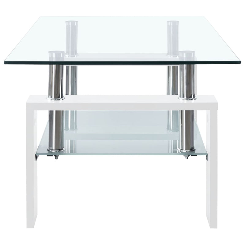 Coffee Table White and Transparent 37.4"x21.7"x15.7" Tempered Glass