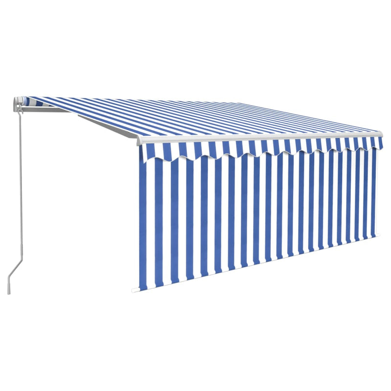 Manual Retractable Awning with Blind 118.1"x98.4" Blue&White