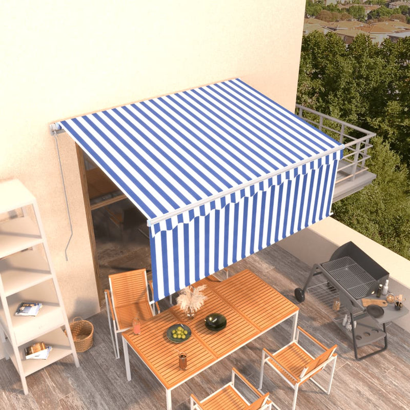 Manual Retractable Awning with Blind 118.1"x98.4" Blue&White
