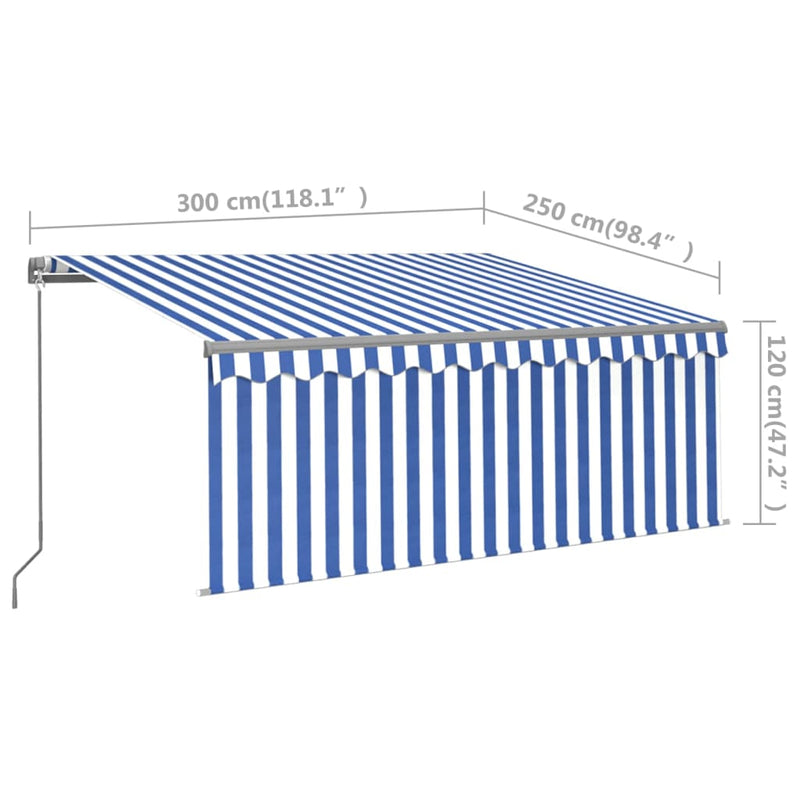 Manual Retractable Awning with Blind&LED 118.1"x98.4" Blue&White