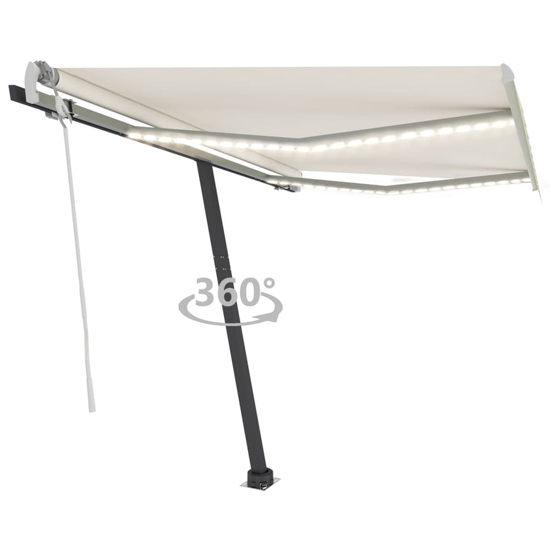 Manual Retractable Awning with LED 118.1"x98.4" Cream