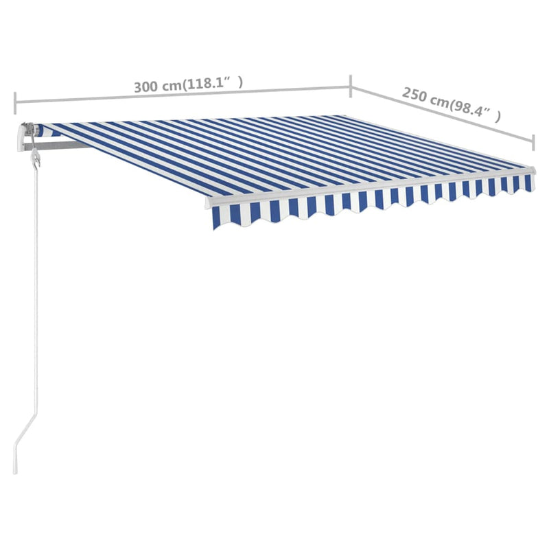 Manual Retractable Awning with Posts 118.1"x98.4" Blue and White