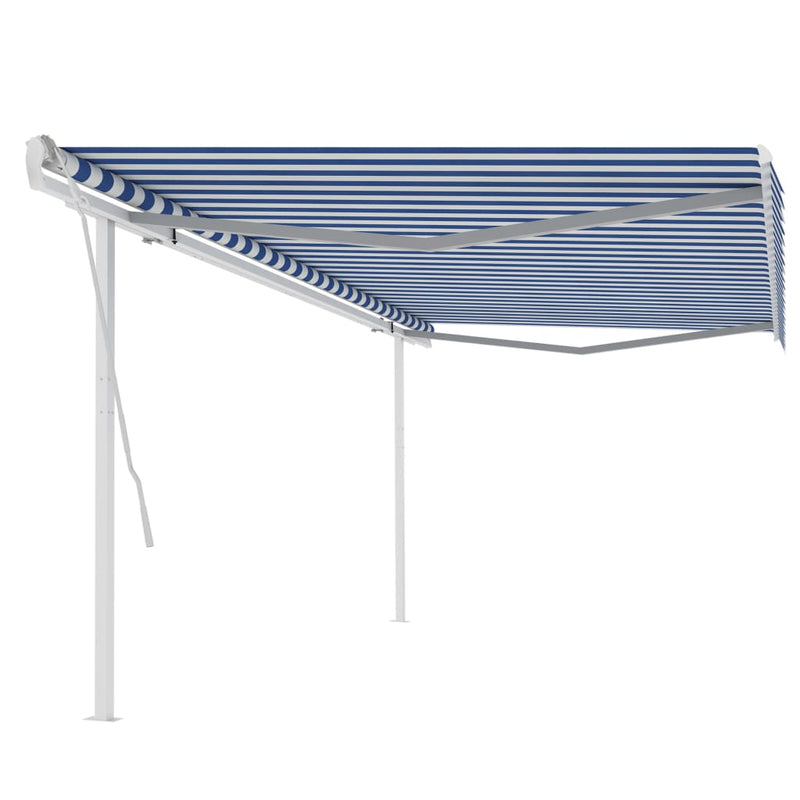 Manual Retractable Awning with Posts 196.9"x118.1" Blue and White