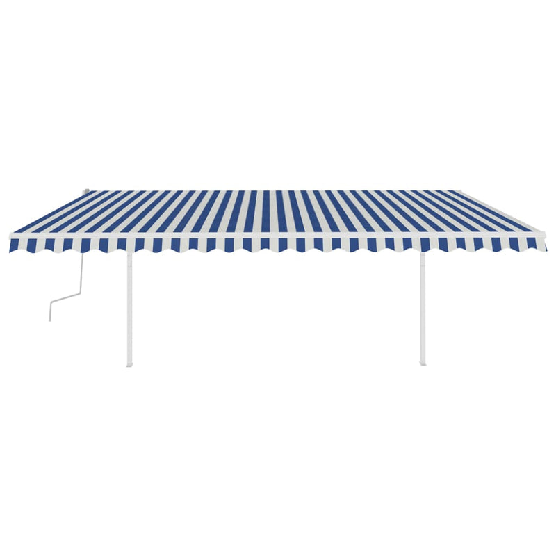 Manual Retractable Awning with Posts 196.9"x118.1" Blue and White