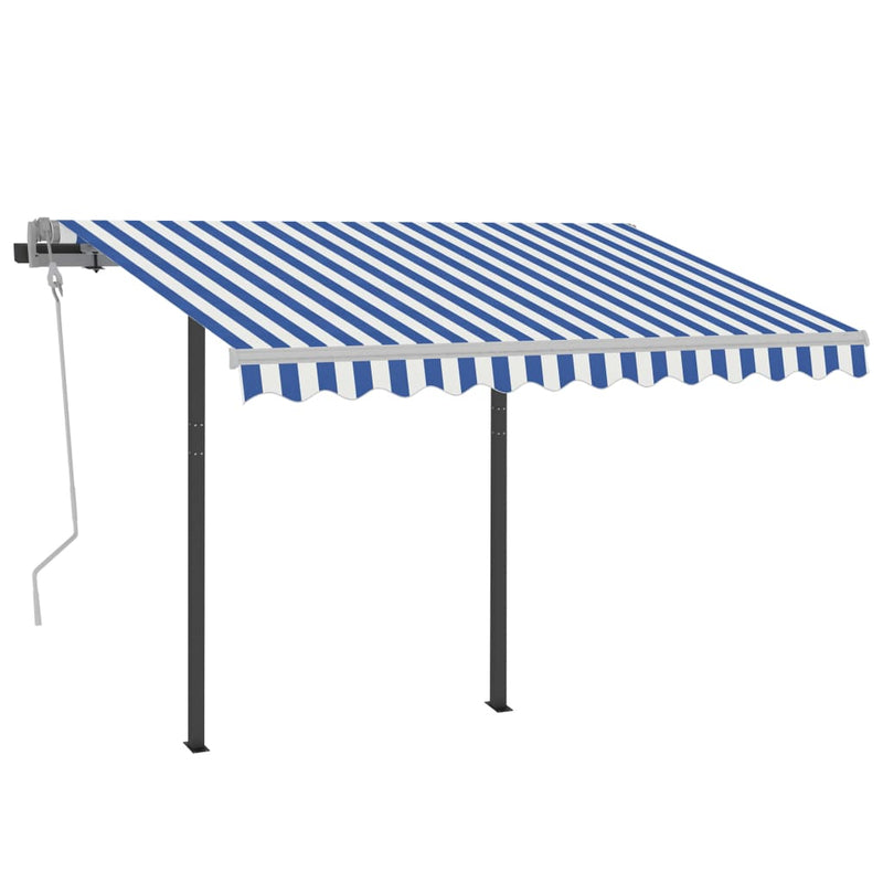 Manual Retractable Awning with Posts 118.1"x98.4" Blue and White