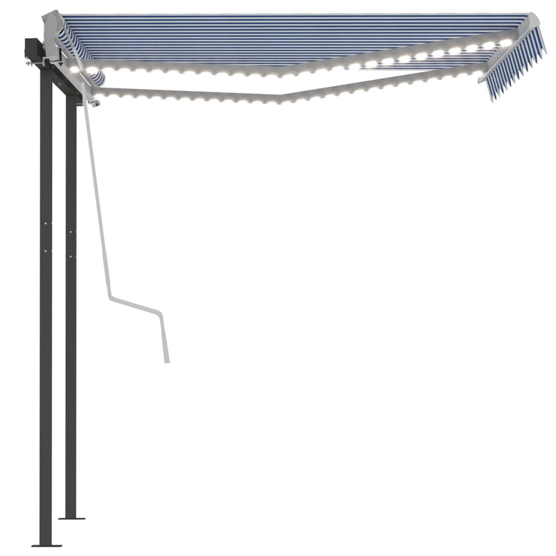 Manual Retractable Awning with LED 118.1"x98.4" Blue and White