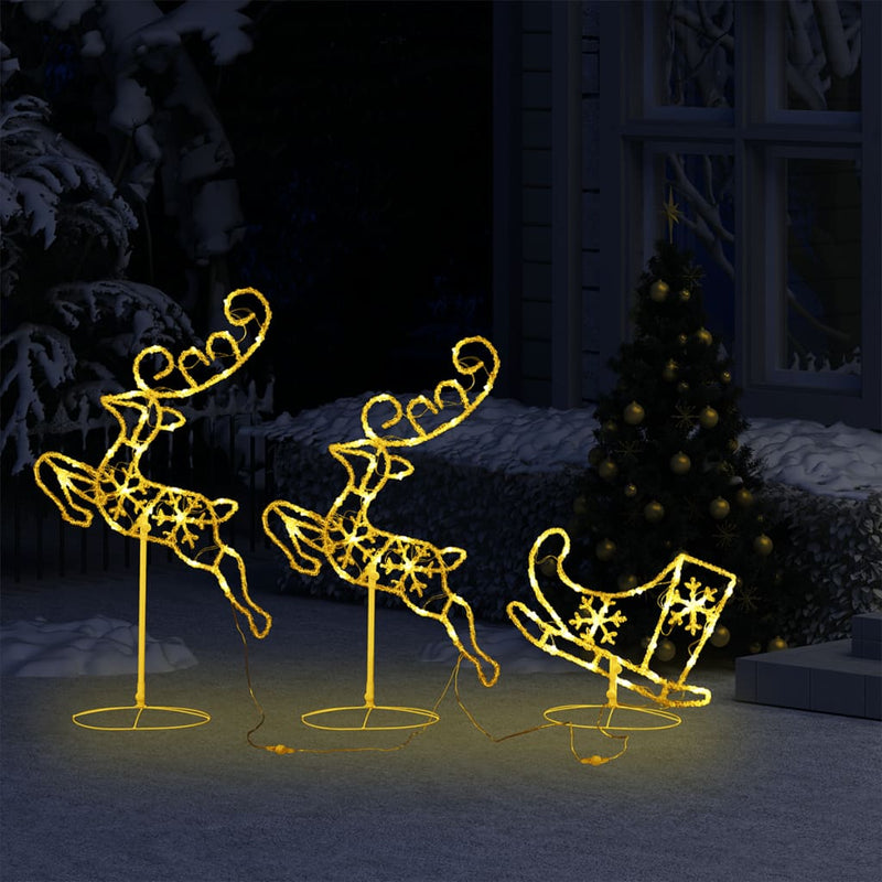 Acrylic Christmas Flying Reindeer&Sleigh 102.4"x8.3"x34.3" Warm White