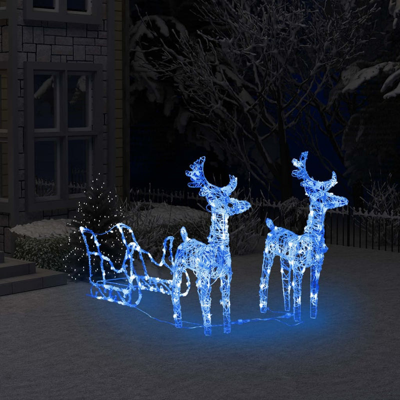 Reindeers & Sleigh Christmas Decoration 160 LEDs 51.2" Acrylic