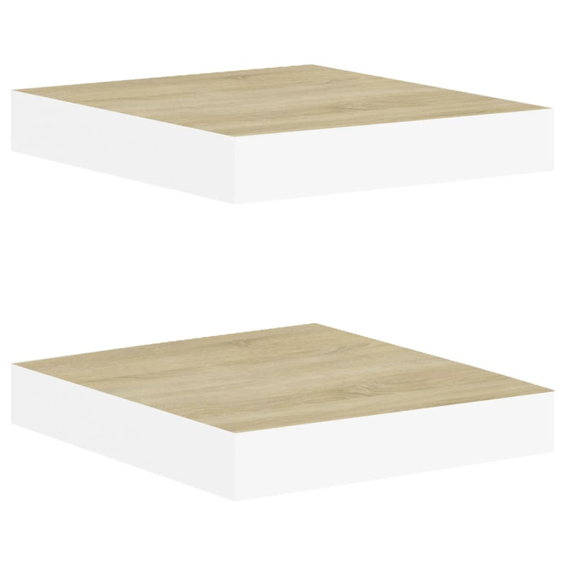 Floating Wall Shelves 2 pcs Oak and White 9.1"x9.3"x1.5" MDF