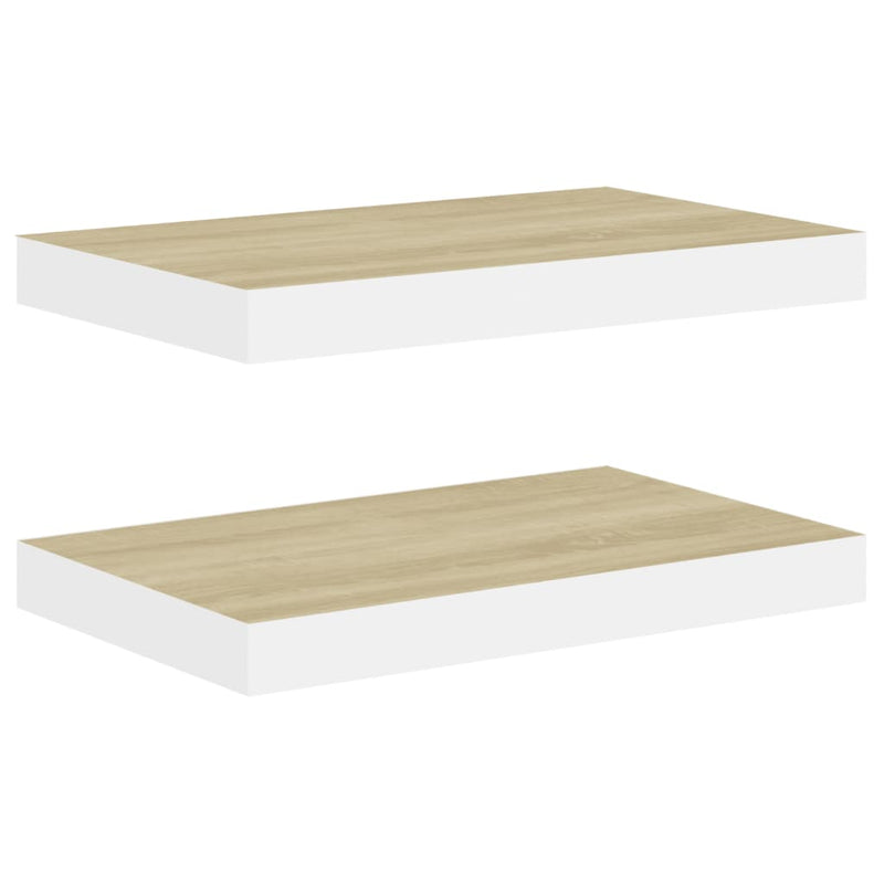 Floating Wall Shelves 2 pcs Oak and White 15.7"x9.1"x1.5" MDF
