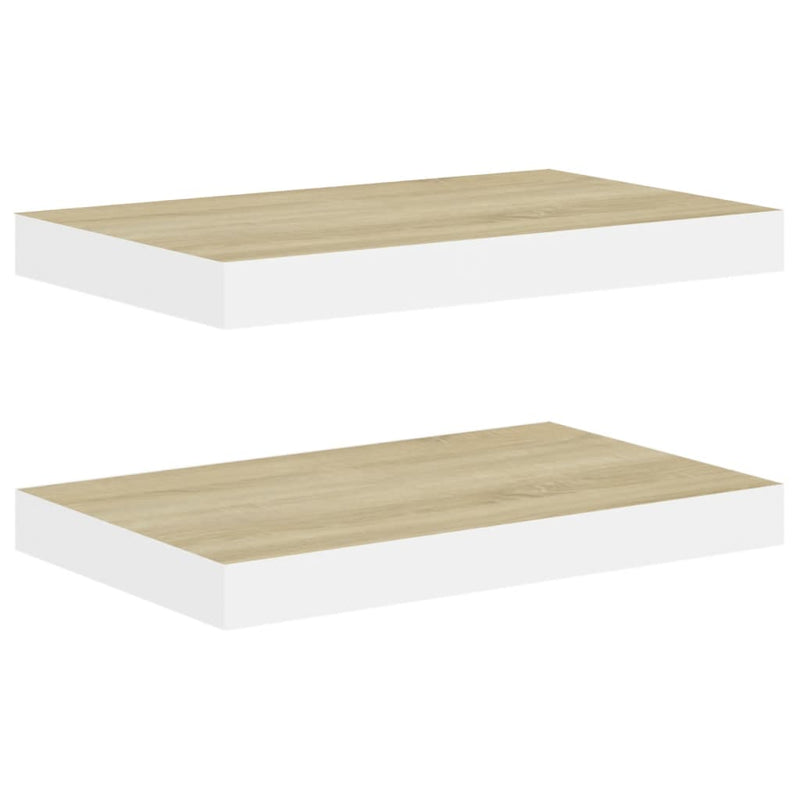 Floating Wall Shelves 2 pcs Oak and White 19.7"x9.1"x1.5" MDF