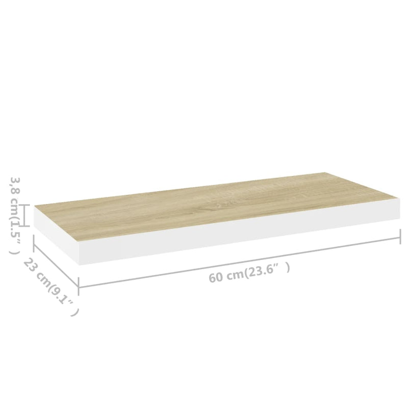 Floating Wall Shelf Oak and White 23.6"x9.3"x1.5" MDF