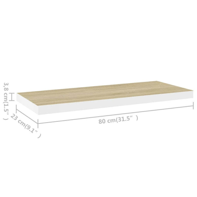 Floating Wall Shelf Oak and White 31.5"x9.3"x1.5" MDF