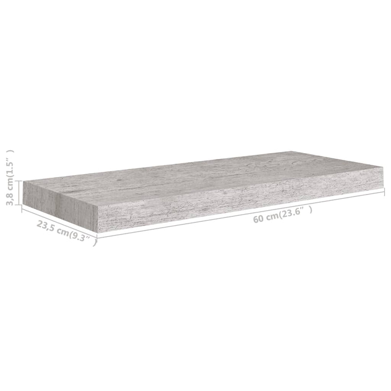 Floating Wall Shelf Concrete Gray 23.6"x9.3"x1.5" MDF