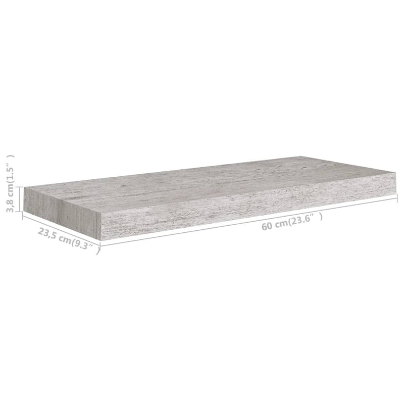 Floating Wall Shelves 2 pcs Concrete Gray 23.6"x9.3"x1.5" MDF