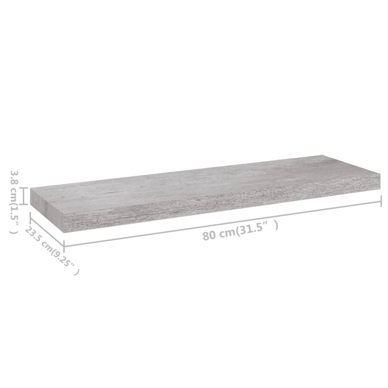 Floating Wall Shelf Concrete Gray 31.5"x9.3"x1.5" MDF