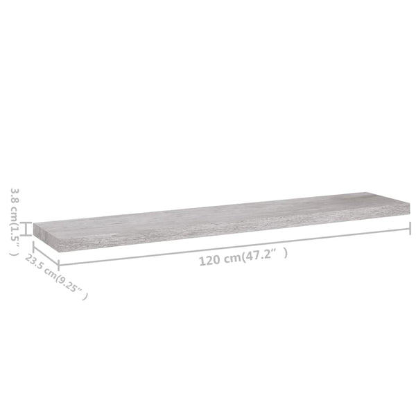 Floating Wall Shelf Concrete Gray 47.2"x9.3"x1.5" MDF