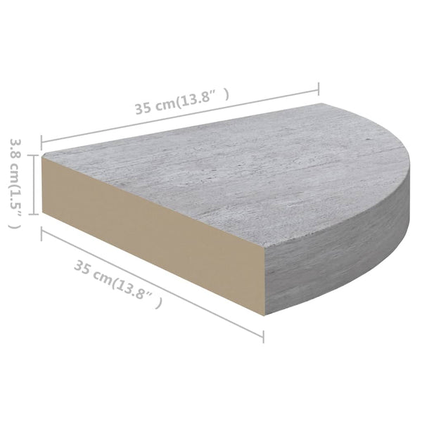 Wall Corner Shelf Concrete Gray 13.7"x13.7"x1.4" MDF
