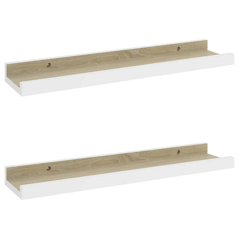 Wall Shelves 2 pcs White and Sonoma Oak 15.7"x3.5"x1.2"
