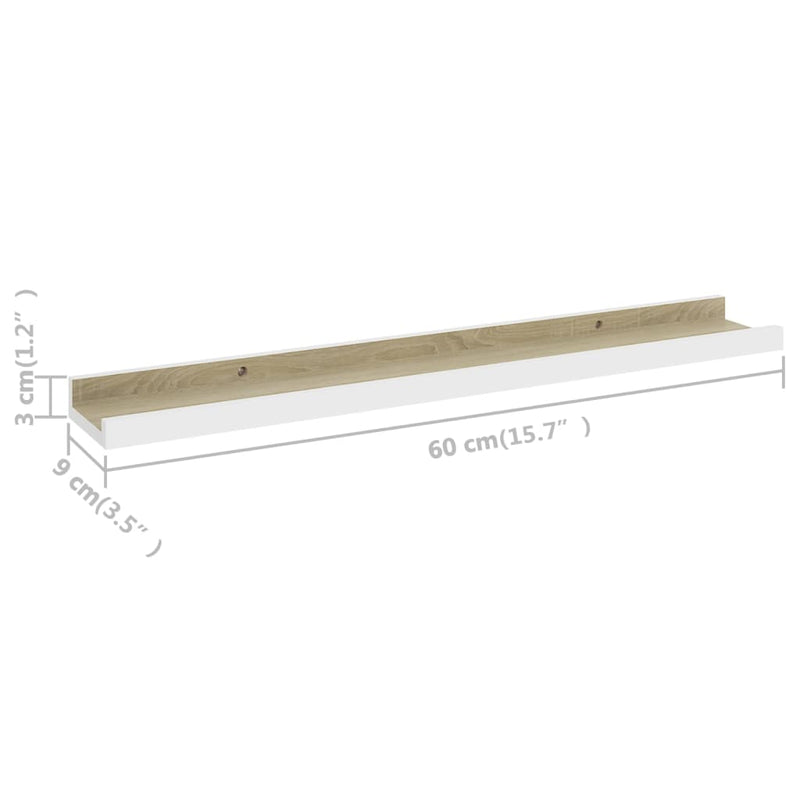 Wall Shelves 2 pcs White and Sonoma Oak 23.6"x3.5"x1.2"