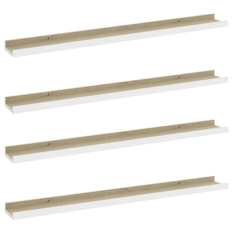 Wall Shelves 4 pcs White and Sonoma Oak 31.5"x3.5"x1.2"