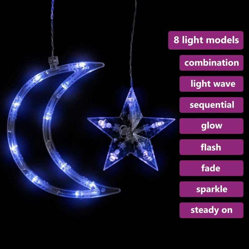 Star and Moon Fairy Lights Remote Control 138 LED Blue