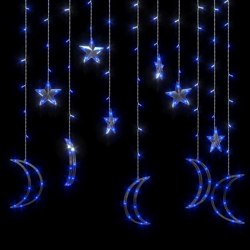 Star and Moon Fairy Lights Remote Control 138 LED Blue