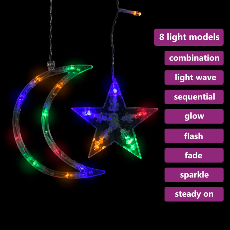 Star and Moon Fairy Lights Remote Control 138 LED Colorful