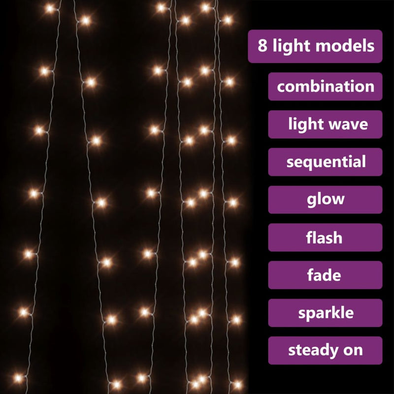 LED Curtain Fairy Lights 1.2"x1.2" 300 LED Warm White 8 Function