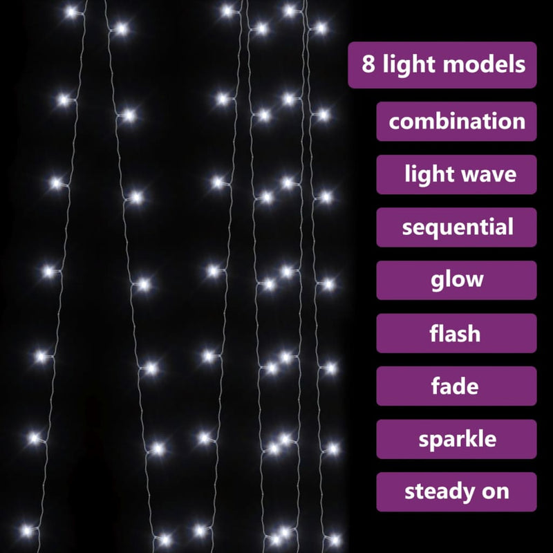 LED Curtain Fairy Lights 1.2"x1.2" 300 LED Cold White 8 Function