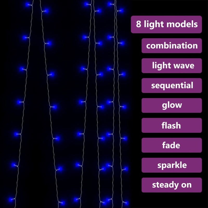 LED Curtain Fairy Lights 1.2"x1.2" 300 LED Blue 8 Function