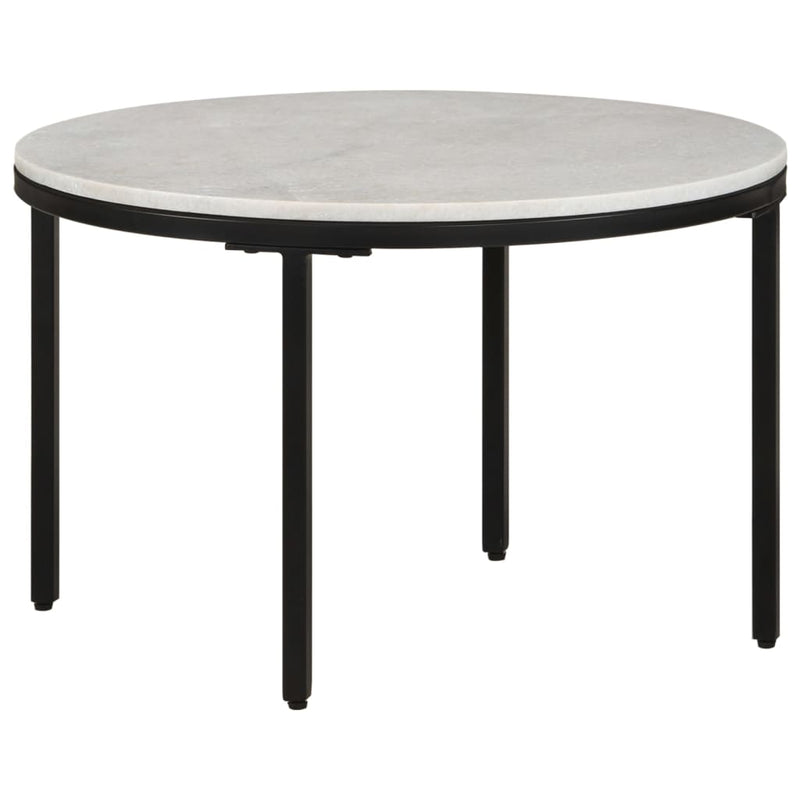 Coffee Table White and Black Ã˜25.6" Real Solid Marble