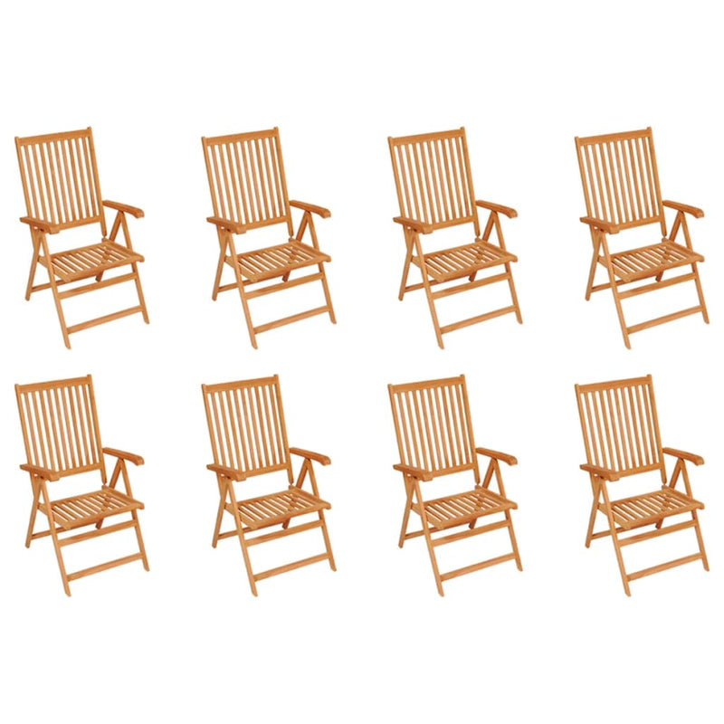 Reclining Patio Chairs with Cushions 8 pcs Solid Teak Wood