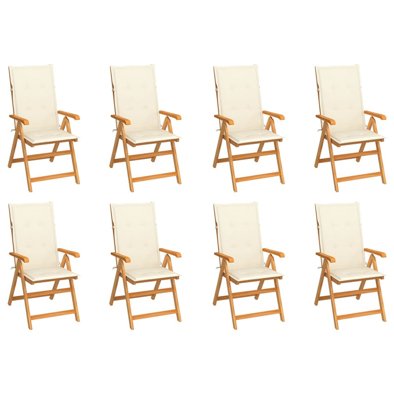 Reclining Patio Chairs with Cushions 8 pcs Solid Teak Wood