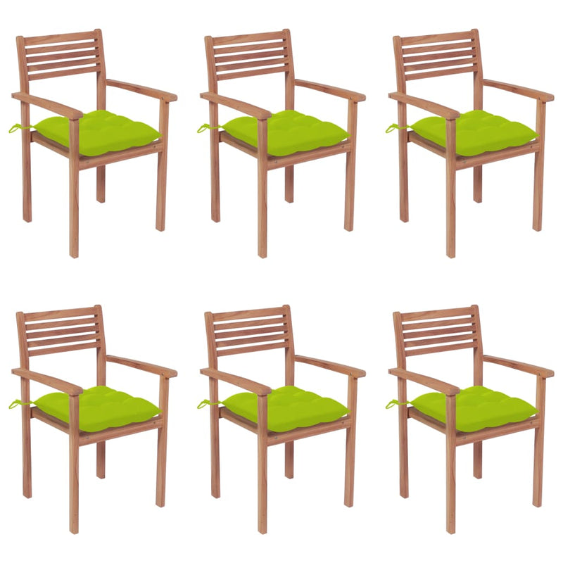 Stackable Patio Chairs with Cushions 6 pcs Solid Teak Wood