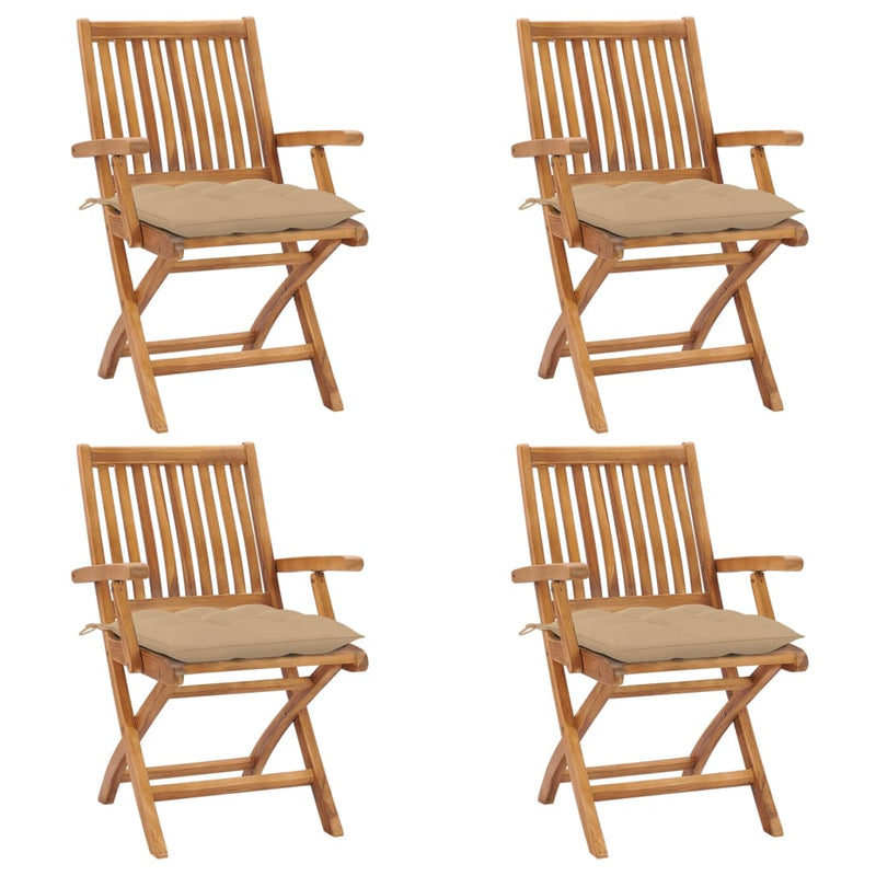 Folding Patio Chairs with Cushions 4 pcs Solid Teak Wood
