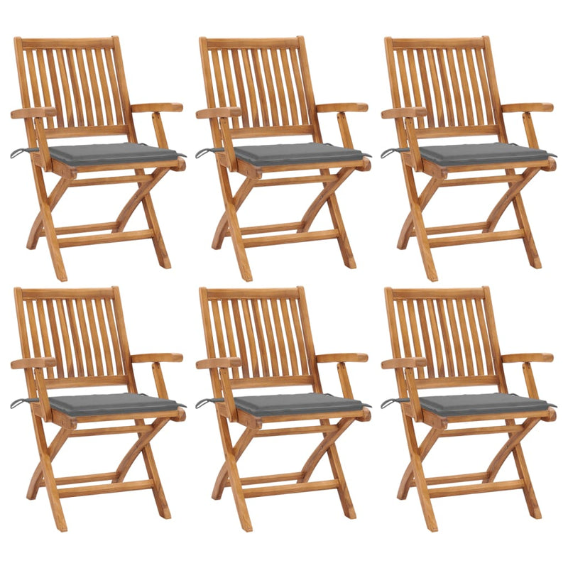 Folding Patio Chairs with Cushions 6 pcs Solid Teak Wood