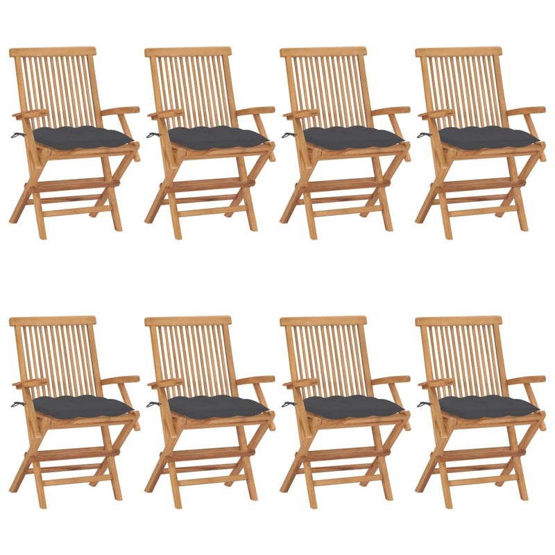 Patio Chairs with Anthracite Cushions 8 pcs Solid Teak Wood