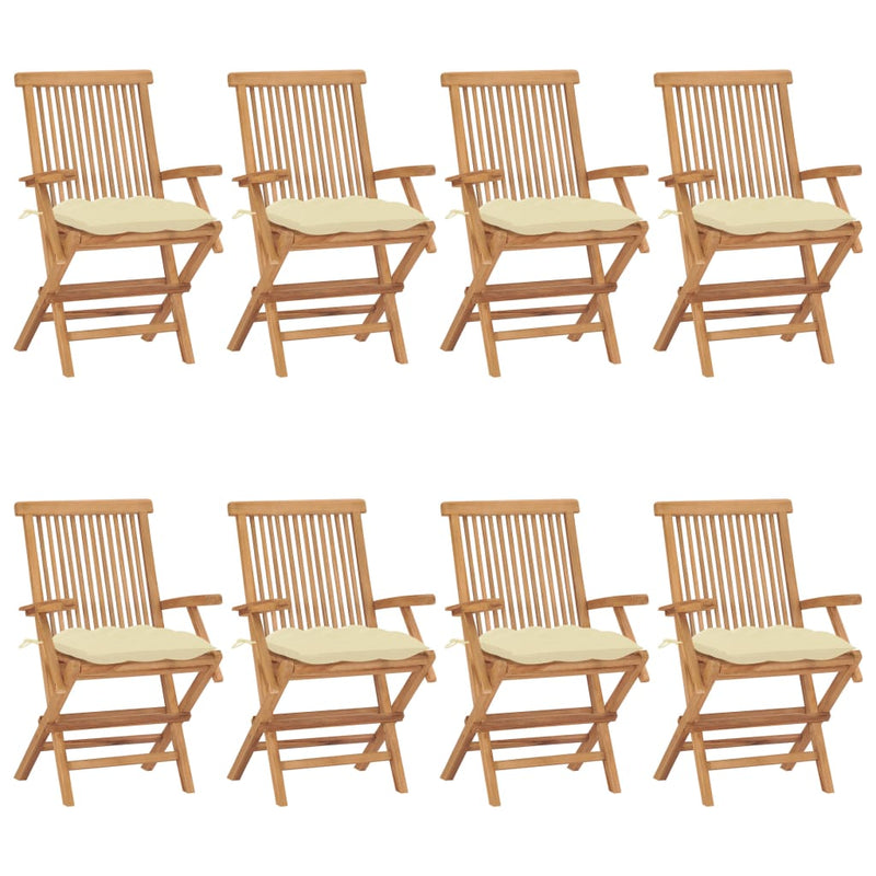 Patio Chairs with Cream White Cushions 8 pcs Solid Teak Wood