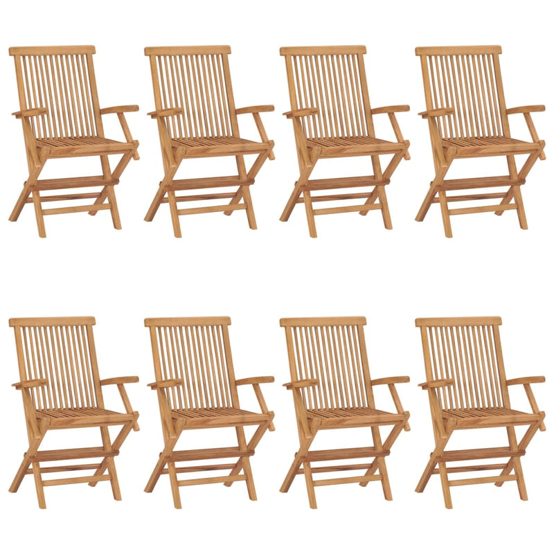 Patio Chairs with Red Cushions 8 pcs Solid Teak Wood