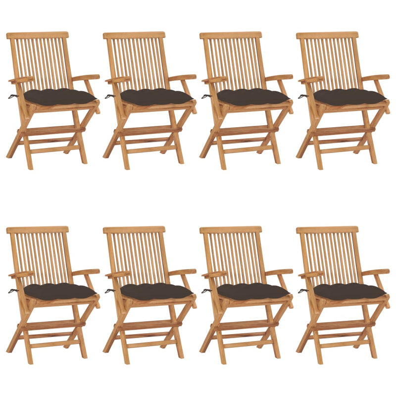 Patio Chairs with Taupe Cushions 8 pcs Solid Teak Wood