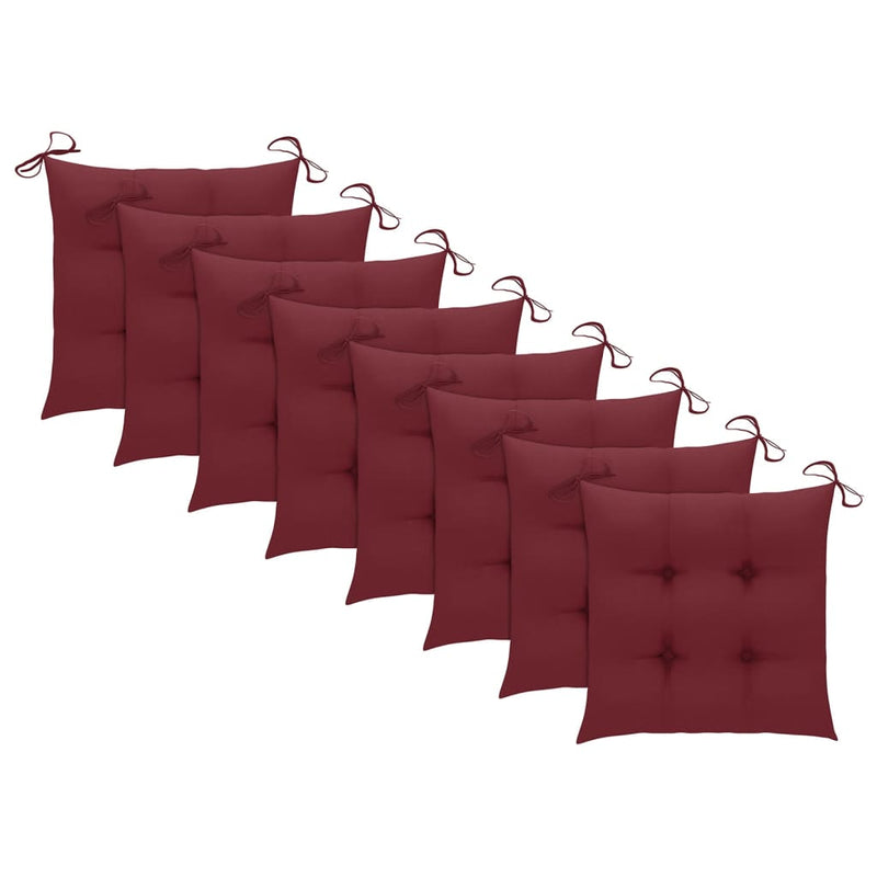Patio Chairs with Wine Red Cushions 8 pcs Solid Teak Wood