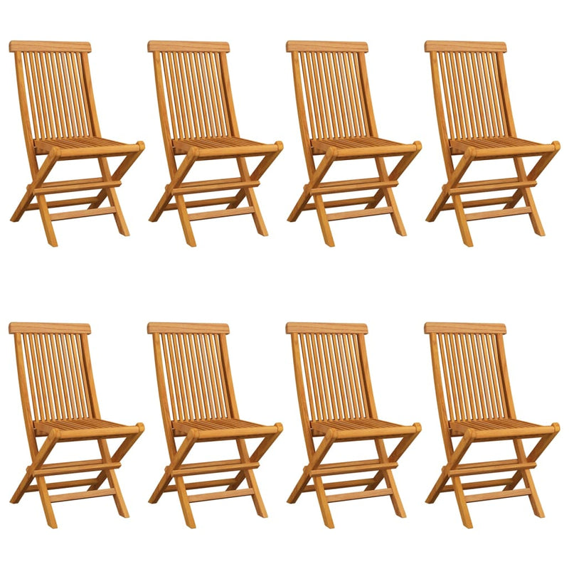 Patio Chairs with Gray Cushions 8 pcs Solid Teak Wood