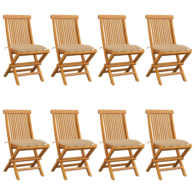 Patio Chairs with Beige Cushions 8 pcs Solid Teak Wood